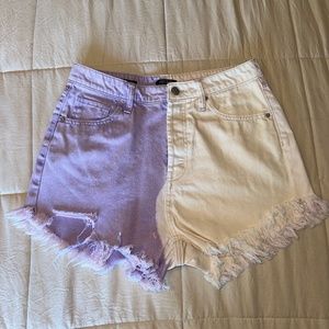 Hand dyed dual colored jean shorts